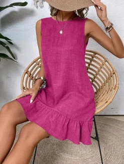 Clearance Women's Mini Dress Casual Dress Tank Dress Stylish Basic Casual Vacation Daily Regular Fit Plain Sleeveless Crew Neck Pink Blue Green Apricot Summer Women Sundresses