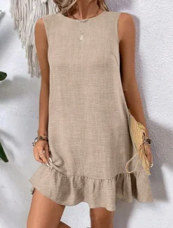 Clearance Women's Mini Dress Casual Dress Tank Dress Stylish Basic Casual Vacation Daily Regular Fit Plain Sleeveless Crew Neck Pink Blue Green Apricot Summer Women Sundresses