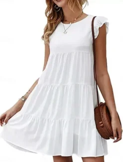 Sale Women's Mini Dress Casual Dress Swing Dress T Shirt Dress Tee Dress Stylish Basic Casual Vacation Daily Regular Fit Plain Sleeveless Crew Neck White Wine Summer Spring Women White Dresses
