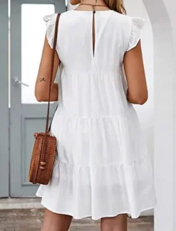 Sale Women's Mini Dress Casual Dress Swing Dress T Shirt Dress Tee Dress Stylish Basic Casual Vacation Daily Regular Fit Plain Sleeveless Crew Neck White Wine Summer Spring Women White Dresses