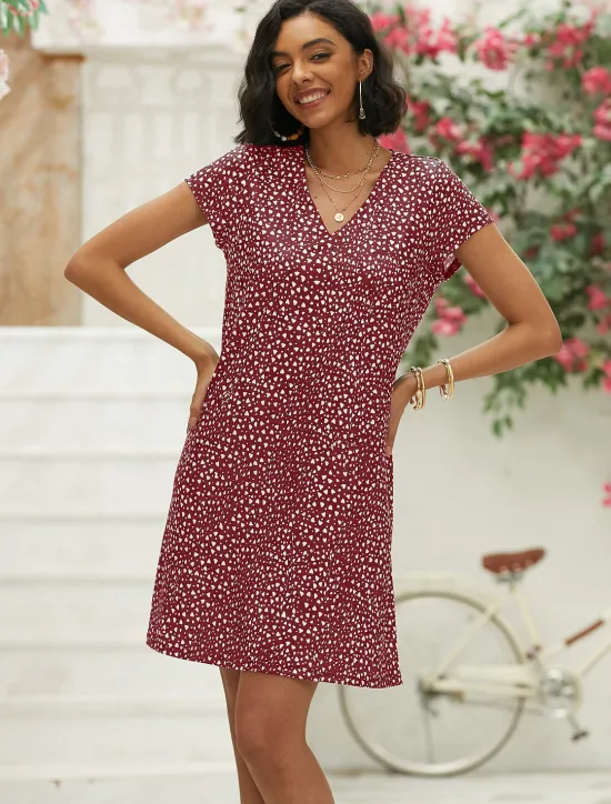 Discount Women's Mini Dress Casual Dress Floral Dress Summer Dress Print Dress Active Fashion Streetwear Outdoor Vacation Daily Regular Fit Floral Ditsy Floral Short Sleeve V Neck Black Wine Summer Spring Women T Shirt Dresses