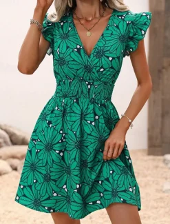 Discount Women's Mini Dress Casual Dress Summer Dress Print Dress Fashion Outdoor Holiday Date Regular Fit Floral Sleeveless V Neck Blue Purple Green Summer Spring Women Floral Dresses