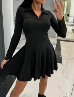 Sale Women's Mini Dress Casual Dress Fashion Classic Modern Outdoor Vacation Holiday Regular Fit Plain Long Sleeve Shirt Collar Black Brown Gray Summer Spring Women Cocktail Dress