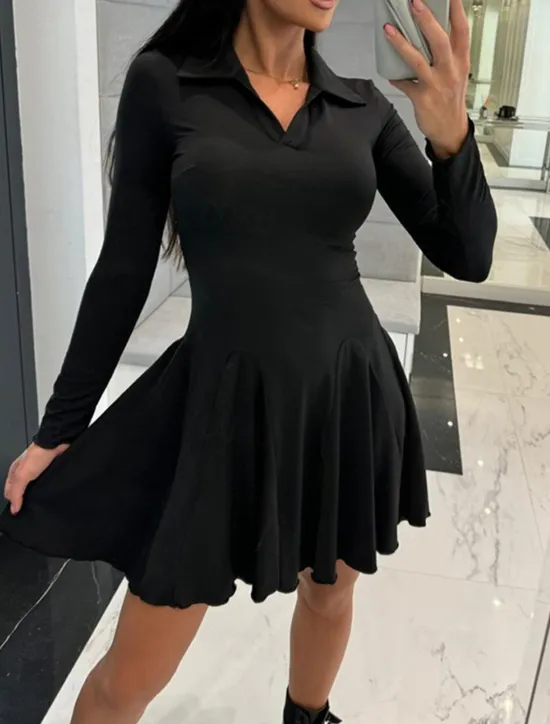 Sale Women's Mini Dress Casual Dress Fashion Classic Modern Outdoor Vacation Holiday Regular Fit Plain Long Sleeve Shirt Collar Black Brown Gray Summer Spring Women Cocktail Dress