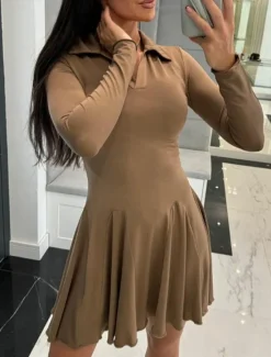 Sale Women's Mini Dress Casual Dress Fashion Classic Modern Outdoor Vacation Holiday Regular Fit Plain Long Sleeve Shirt Collar Black Brown Gray Summer Spring Women Cocktail Dress