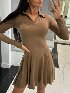 Sale Women's Mini Dress Casual Dress Fashion Classic Modern Outdoor Vacation Holiday Regular Fit Plain Long Sleeve Shirt Collar Black Brown Gray Summer Spring Women Cocktail Dress