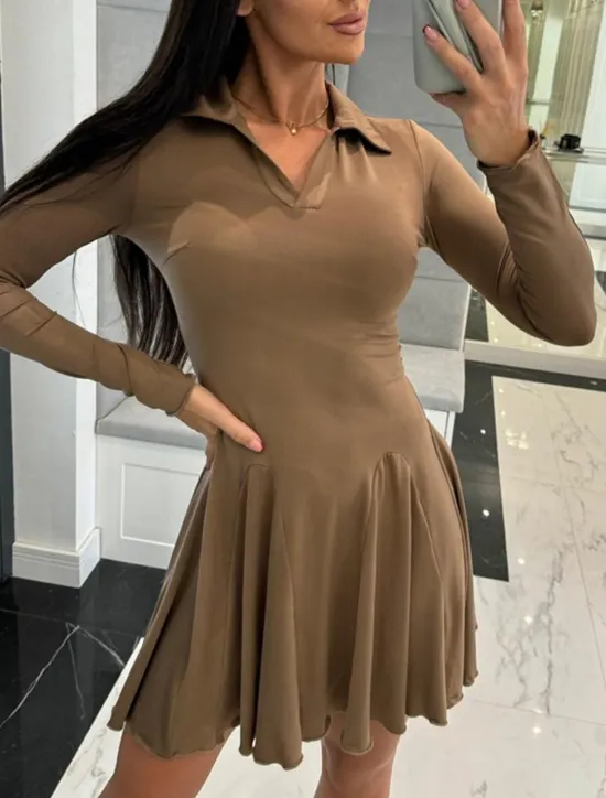 Sale Women's Mini Dress Casual Dress Fashion Classic Modern Outdoor Vacation Holiday Regular Fit Plain Long Sleeve Shirt Collar Black Brown Gray Summer Spring Women Cocktail Dress