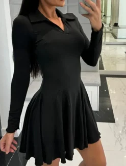 Sale Women's Mini Dress Casual Dress Fashion Classic Modern Outdoor Vacation Holiday Regular Fit Plain Long Sleeve Shirt Collar Black Brown Gray Summer Spring Women Cocktail Dress