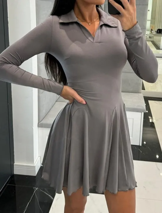 Sale Women's Mini Dress Casual Dress Fashion Classic Modern Outdoor Vacation Holiday Regular Fit Plain Long Sleeve Shirt Collar Black Brown Gray Summer Spring Women Cocktail Dress