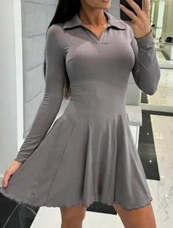 Sale Women's Mini Dress Casual Dress Fashion Classic Modern Outdoor Vacation Holiday Regular Fit Plain Long Sleeve Shirt Collar Black Brown Gray Summer Spring Women Cocktail Dress
