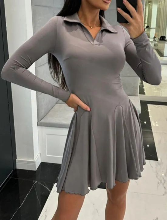 Sale Women's Mini Dress Casual Dress Fashion Classic Modern Outdoor Vacation Holiday Regular Fit Plain Long Sleeve Shirt Collar Black Brown Gray Summer Spring Women Cocktail Dress