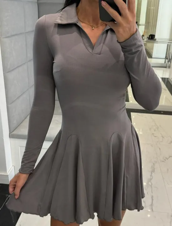 Sale Women's Mini Dress Casual Dress Fashion Classic Modern Outdoor Vacation Holiday Regular Fit Plain Long Sleeve Shirt Collar Black Brown Gray Summer Spring Women Cocktail Dress