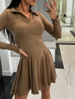Sale Women's Mini Dress Casual Dress Fashion Classic Modern Outdoor Vacation Holiday Regular Fit Plain Long Sleeve Shirt Collar Black Brown Gray Summer Spring Women Cocktail Dress