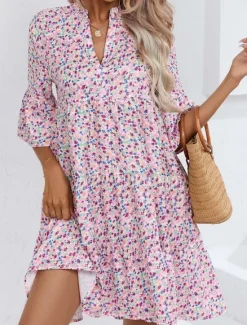 Discount Women's Mini Dress Casual Dress Stylish Casual Vacation Daily Regular Fit Floral Geometric 3/4 Length Sleeve Notched Neck Summer Women Spring Dresses