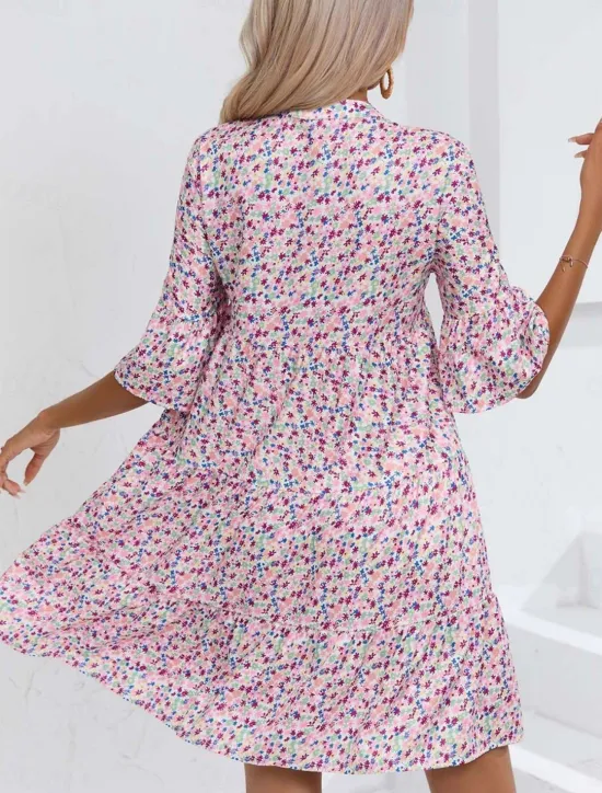Discount Women's Mini Dress Casual Dress Stylish Casual Vacation Daily Regular Fit Floral Geometric 3/4 Length Sleeve Notched Neck Summer Women Spring Dresses