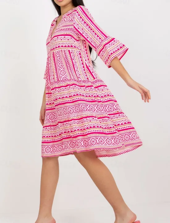 Discount Women's Mini Dress Casual Dress Stylish Casual Vacation Daily Regular Fit Floral Geometric 3/4 Length Sleeve Notched Neck Summer Women Spring Dresses
