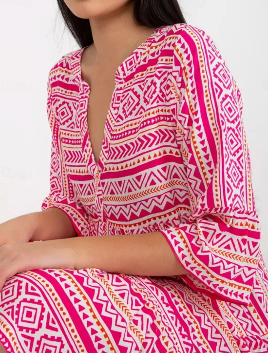 Discount Women's Mini Dress Casual Dress Stylish Casual Vacation Daily Regular Fit Floral Geometric 3/4 Length Sleeve Notched Neck Summer Women Spring Dresses