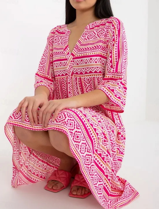 Discount Women's Mini Dress Casual Dress Stylish Casual Vacation Daily Regular Fit Floral Geometric 3/4 Length Sleeve Notched Neck Summer Women Spring Dresses