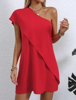 Sale Women's Mini Dress Casual Dress Basic Casual Vacation Daily Regular Fit Plain Sleeveless One Shoulder Summer Women Cocktail Dress