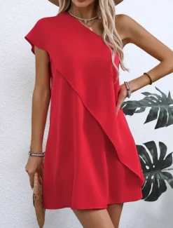 Sale Women's Mini Dress Casual Dress Basic Casual Vacation Daily Regular Fit Plain Sleeveless One Shoulder Summer Women Cocktail Dress