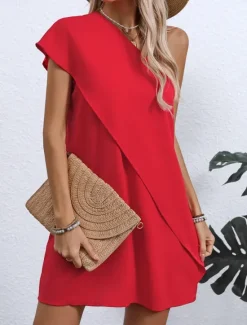 Sale Women's Mini Dress Casual Dress Basic Casual Vacation Daily Regular Fit Plain Sleeveless One Shoulder Summer Women Cocktail Dress