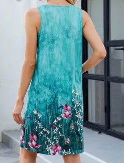 Women's Mini Dress Casual Dress Tank Dress Stylish Casual Vacation Daily Regular Fit Floral Leaf Sleeveless V Neck White Yellow Blue Green Summer Women Sundresses