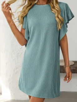 Women's Mini Dress Casual Dress Mini Dress Petite Dress A Line Dress Basic Birthday Vacation Work Casual Loose Fit Stripe Gingham Short Sleeve Crew Neck Pink Sky Blue Green Khaki Summer Spring Women T Shirt Dresses