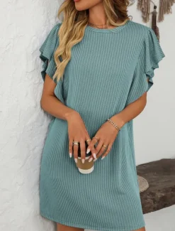 Women's Mini Dress Casual Dress Mini Dress Petite Dress A Line Dress Basic Birthday Vacation Work Casual Loose Fit Stripe Gingham Short Sleeve Crew Neck Pink Sky Blue Green Khaki Summer Spring Women T Shirt Dresses