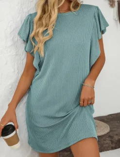 Women's Mini Dress Casual Dress Mini Dress Petite Dress A Line Dress Basic Birthday Vacation Work Casual Loose Fit Stripe Gingham Short Sleeve Crew Neck Pink Sky Blue Green Khaki Summer Spring Women T Shirt Dresses