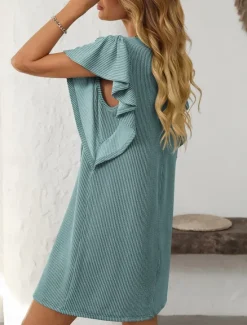 Women's Mini Dress Casual Dress Mini Dress Petite Dress A Line Dress Basic Birthday Vacation Work Casual Loose Fit Stripe Gingham Short Sleeve Crew Neck Pink Sky Blue Green Khaki Summer Spring Women T Shirt Dresses