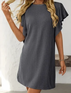 Women's Mini Dress Casual Dress Mini Dress Petite Dress A Line Dress Basic Birthday Vacation Work Casual Loose Fit Stripe Gingham Short Sleeve Crew Neck Pink Sky Blue Green Khaki Summer Spring Women T Shirt Dresses