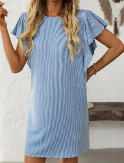 Women's Mini Dress Casual Dress Mini Dress Petite Dress A Line Dress Basic Birthday Vacation Work Casual Loose Fit Stripe Gingham Short Sleeve Crew Neck Pink Sky Blue Green Khaki Summer Spring Women T Shirt Dresses