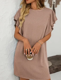 Women's Mini Dress Casual Dress Mini Dress Petite Dress A Line Dress Basic Birthday Vacation Work Casual Loose Fit Stripe Gingham Short Sleeve Crew Neck Pink Sky Blue Green Khaki Summer Spring Women T Shirt Dresses