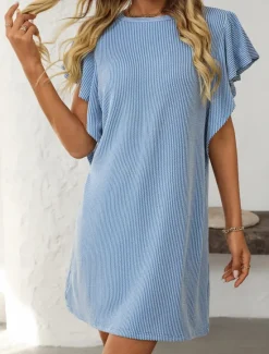 Women's Mini Dress Casual Dress Mini Dress Petite Dress A Line Dress Basic Birthday Vacation Work Casual Loose Fit Stripe Gingham Short Sleeve Crew Neck Pink Sky Blue Green Khaki Summer Spring Women T Shirt Dresses