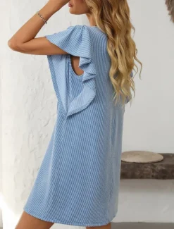 Women's Mini Dress Casual Dress Mini Dress Petite Dress A Line Dress Basic Birthday Vacation Work Casual Loose Fit Stripe Gingham Short Sleeve Crew Neck Pink Sky Blue Green Khaki Summer Spring Women T Shirt Dresses