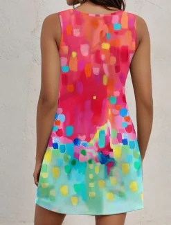 Online Women's Mini Dress Casual Dress Petite Dress Sundress Tank Dress Vintage Vacation Holiday Date Loose Fit Ombre Sleeveless Crew Neck Summer Women Sundresses
