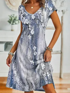 Hot Women's Mini Dress Casual Dress Casual Daily Regular Fit Floral Short Sleeve Crew Neck Blue Purple Green Summer Women T Shirt Dresses