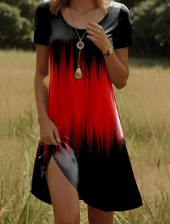 Hot Women's Mini Dress Casual Dress T Shirt Dress Tee Dress Sundress Shift Dress Vacation Casual Boho Party Beach Form Fit Ombre Graphic Short Sleeve Crew Neck White Red Blue Orange Summer Spring Women Casual Dress