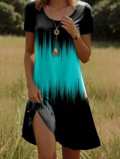 Hot Women's Mini Dress Casual Dress T Shirt Dress Tee Dress Sundress Shift Dress Vacation Casual Boho Party Beach Form Fit Ombre Graphic Short Sleeve Crew Neck White Red Blue Orange Summer Spring Women Casual Dress