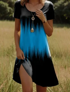 Hot Women's Mini Dress Casual Dress T Shirt Dress Tee Dress Sundress Shift Dress Vacation Casual Boho Party Beach Form Fit Ombre Graphic Short Sleeve Crew Neck White Red Blue Orange Summer Spring Women Casual Dress