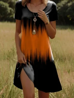 Hot Women's Mini Dress Casual Dress T Shirt Dress Tee Dress Sundress Shift Dress Vacation Casual Boho Party Beach Form Fit Ombre Graphic Short Sleeve Crew Neck White Red Blue Orange Summer Spring Women Casual Dress