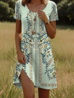 Online Women's Mini Dress Casual Dress Petite Dress T Shirt Dress Tee Dress Sundress Casual Vacation Casual Daily Regular Fit Floral Short Sleeve Crew Neck Black Red Navy Blue Green Summer Women Spring Dresses|T Shirt Dresses
