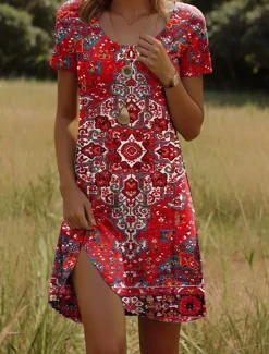 Online Women's Mini Dress Casual Dress Petite Dress T Shirt Dress Tee Dress Sundress Casual Vacation Casual Daily Regular Fit Floral Short Sleeve Crew Neck Black Red Navy Blue Green Summer Women Spring Dresses|T Shirt Dresses