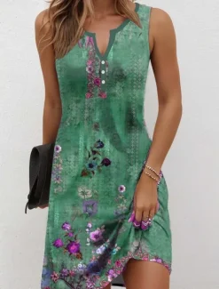 Hot Women's Mini Dress Casual Dress Petite Dress Sundress Summer Dress Casual Vacation Daily Holiday Regular Fit Floral Graphic Bohemian Sleeveless V Neck Red Blue Purple Green Summer Spring Women T Shirt Dresses