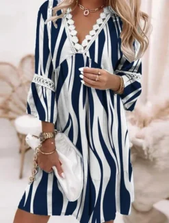 Online Women's Mini Dress Casual Dress Summer Dress Fashion Modern Vacation Daily Weekend Regular Fit Floral Graphic Color Gradient 3/4 Length Sleeve V Neck White Pink Wine Navy Blue Summer Women Floral Dresses