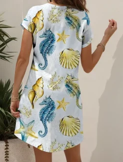 Clearance Women's Mini Dress Casual Dress T Shirt Dress Tee Dress A Line Dress Summer Dress Vacation Casual Holiday Regular Fit Graphic Animal Short Sleeve Crew Neck Yellow Red Blue Purple Summer Spring Women T Shirt Dresses