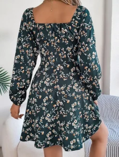 New Women's Mini Dress Casual Dress A Line Dress Stylish Casual Vacation Daily Regular Fit Floral Long Sleeve Square Neck Spring Fall Women Spring Dresses