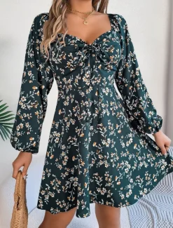 New Women's Mini Dress Casual Dress A Line Dress Stylish Casual Vacation Daily Regular Fit Floral Long Sleeve Square Neck Spring Fall Women Spring Dresses