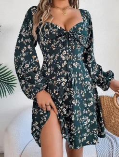 New Women's Mini Dress Casual Dress A Line Dress Stylish Casual Vacation Daily Regular Fit Floral Long Sleeve Square Neck Spring Fall Women Spring Dresses