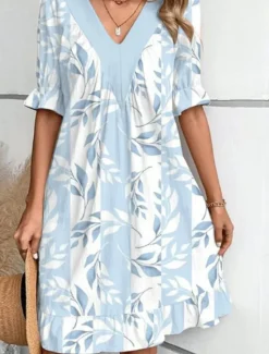 New Women's Mini Dress Casual Dress Stylish Casual Vacation Daily Regular Fit Floral Short Sleeve V Neck Red Brown Green Light Blue Summer Women Floral Dresses|Spring Dresses